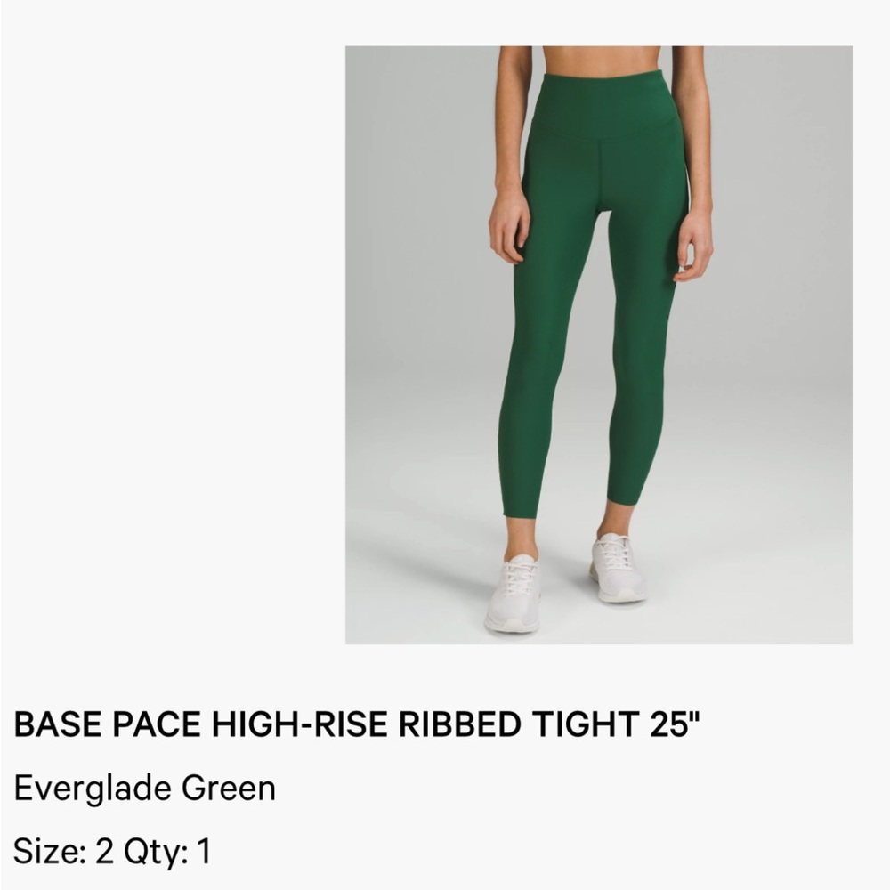 Lululemon Base Pace High Rise Tight 25” Ribbed Leggings Green NWT